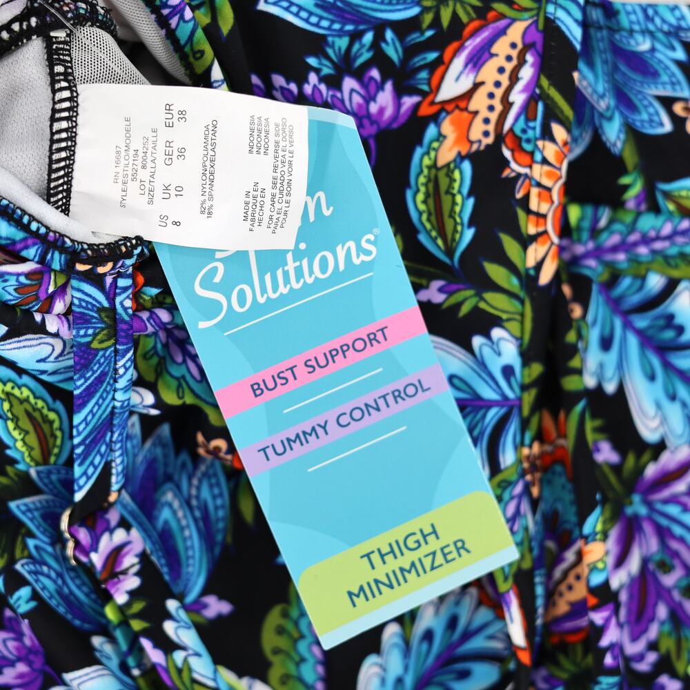 Swim Solutions Women Floral Boho V-Neck Tummy Control Tiered Swimdress Size US 8 - Picture 6 of 9